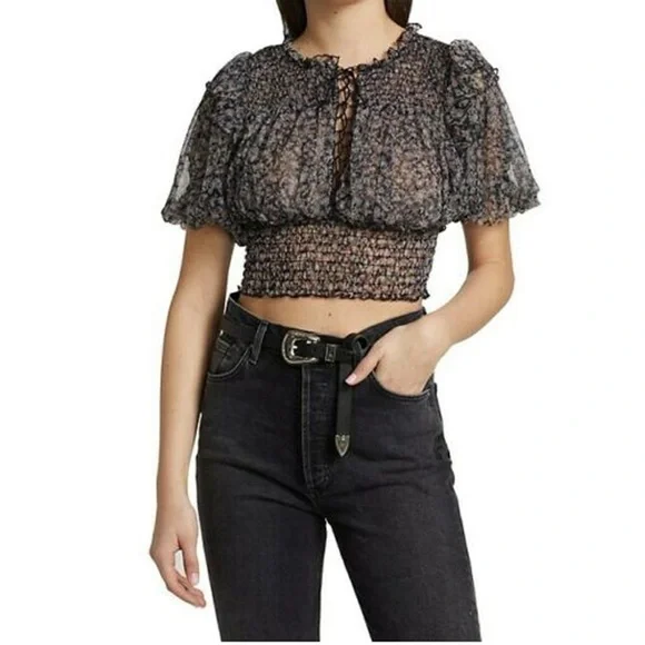 free People Beatrice Ruffle Blouse Top ,L - Picture 1 of 6